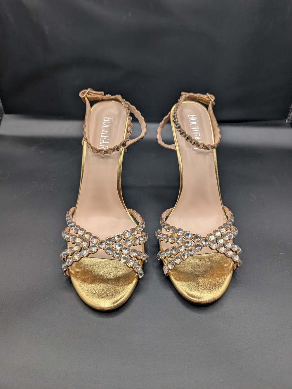 Gold Crystal-Strap Women’s Sandals